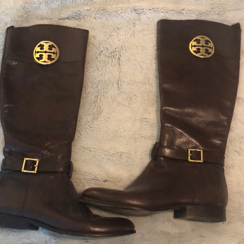 Brown Tory Burch riding boots.